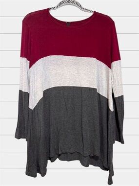 Colorblock Long Sleeve Top in Maroon, Light Gray & Charcoal